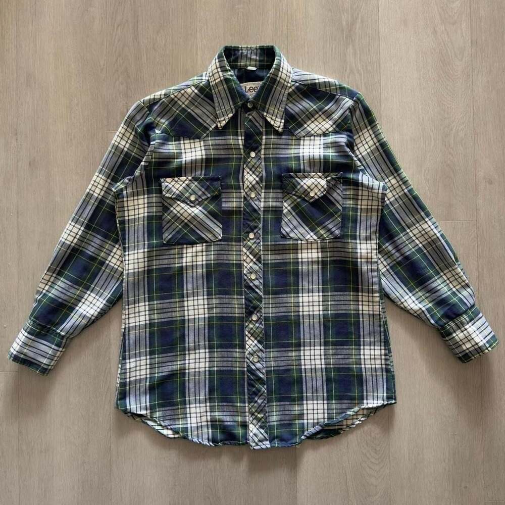 Vintage Lee Made in USA Plaid Western Pearl Snap Flannel Shirt
